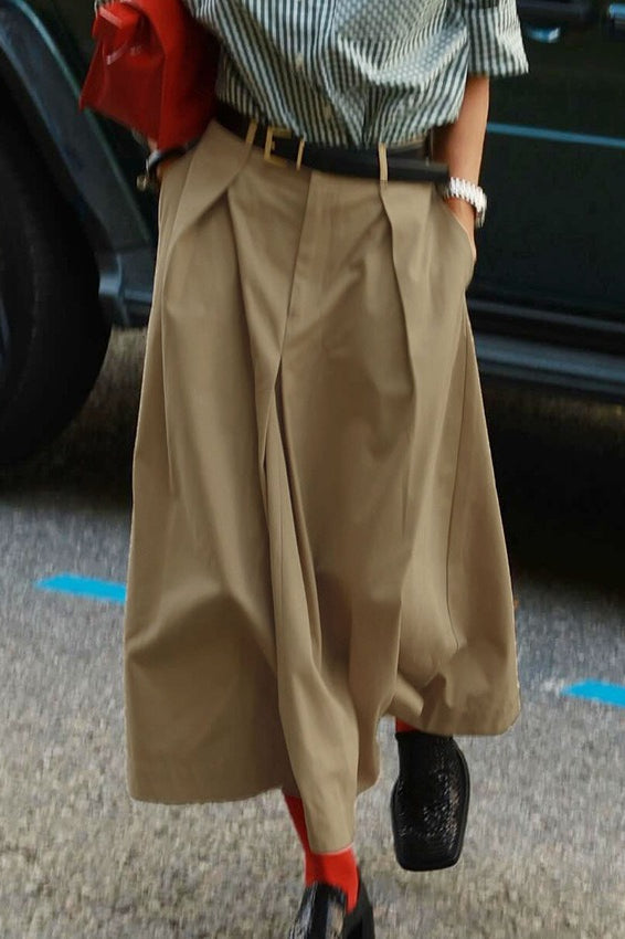 Loose Khaki Maxi Skirt