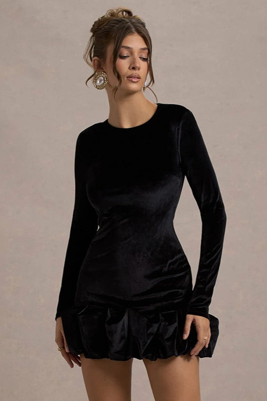 Velvet Ruched Hem Mini Dress
