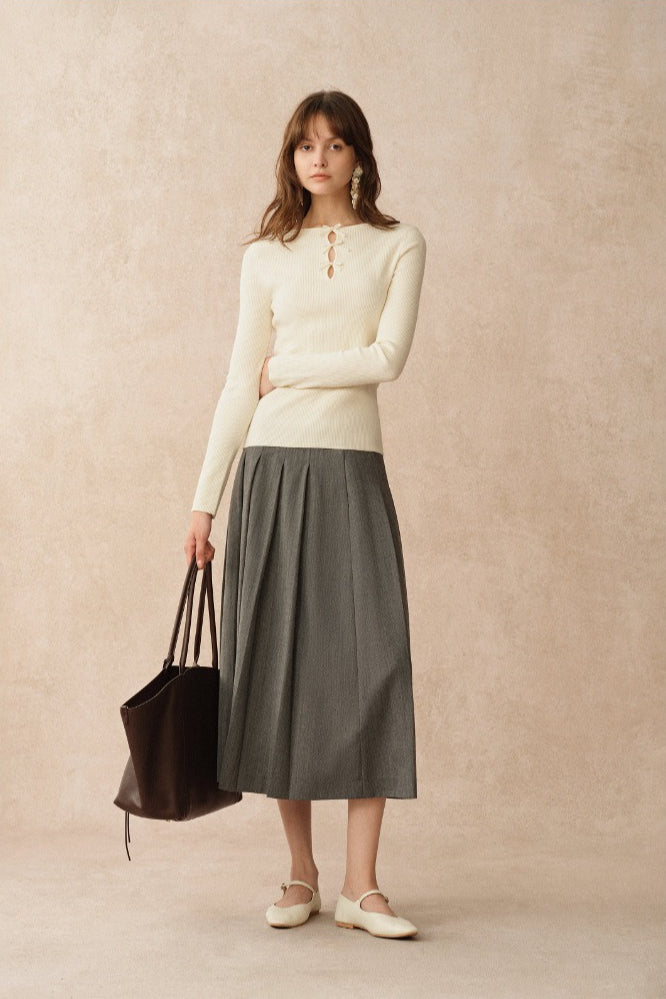 Elegant Bowknot Cutout Wool Knit Base Layer
