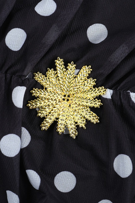 Black Halter Criss Cross Strap Daisy Accent Polka Dot Mini Dress 5