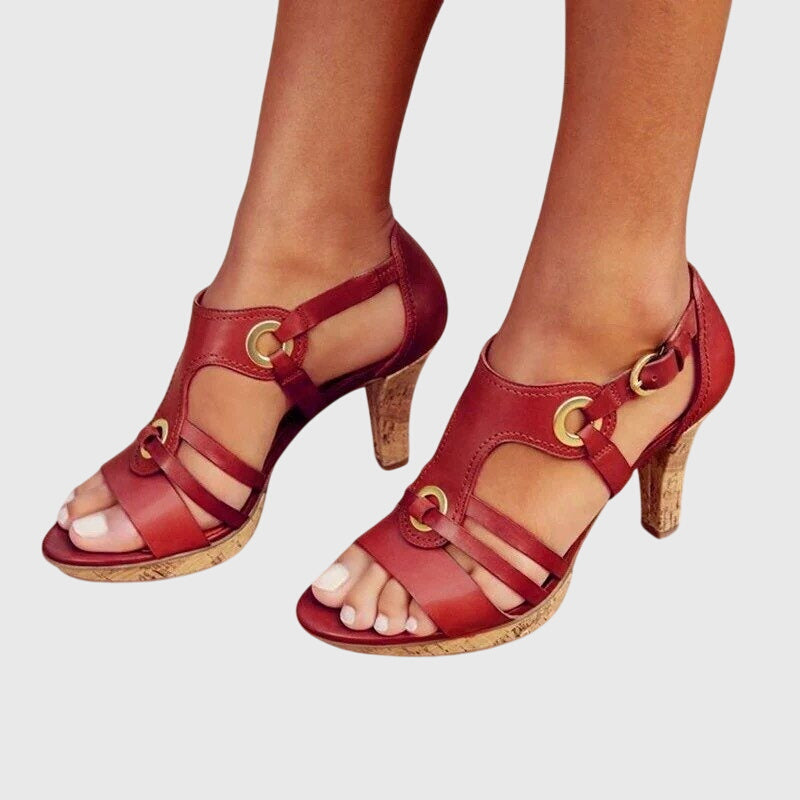 O-Ring Strappy Cork Platform Ankle Strap Heeled Sandals 2