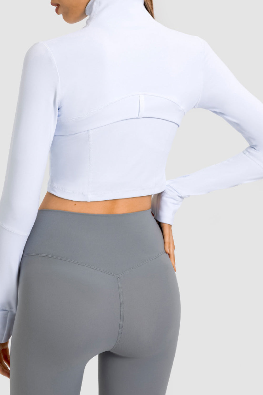 Stand Collar Zip Front Seam Detail Cropped Sports Jacket