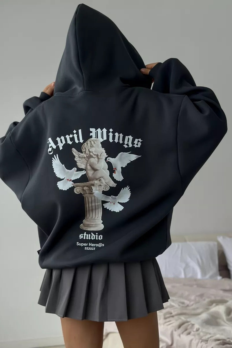 Sweet & Spicy Back Print Loose Zip Hoodie