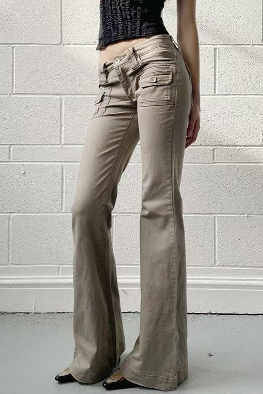 Vintage Low-Rise Cargo Micro-Flare Slim Jeans