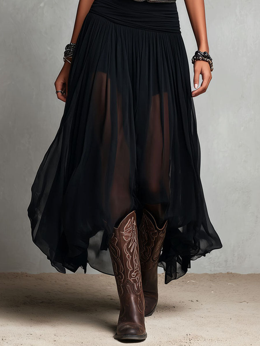Scoop Neck Sleeveless Sheer Handkerchief Hem Maxi Dress 10