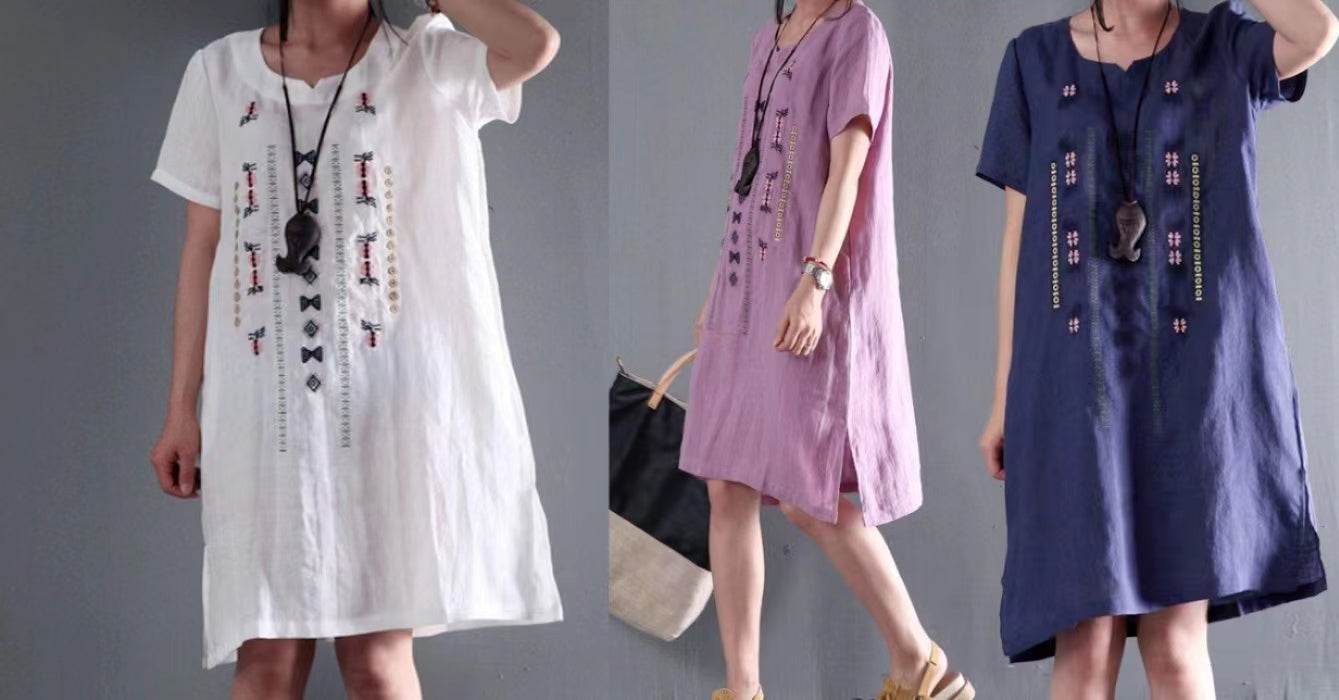 linen sundress white short sleeve summer dresses plus size blouse