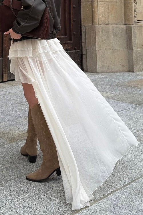 Asymmetric Hem Elastic Waist ALine Skirt