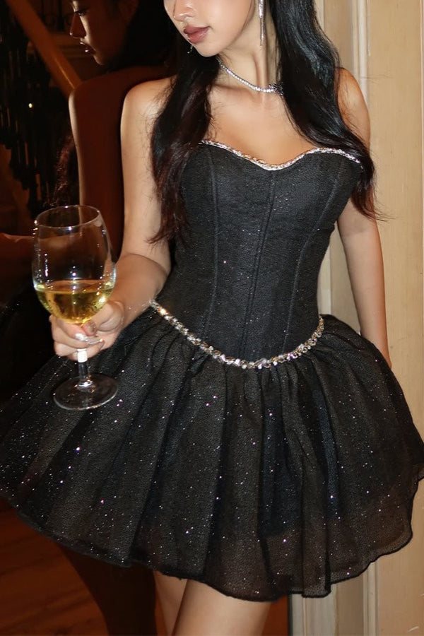 Black Strapless Corset Boned Bodice Bodycon Mini Dress