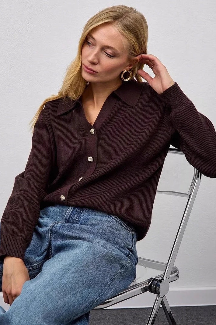 Single Button VNeck Knit Sweater