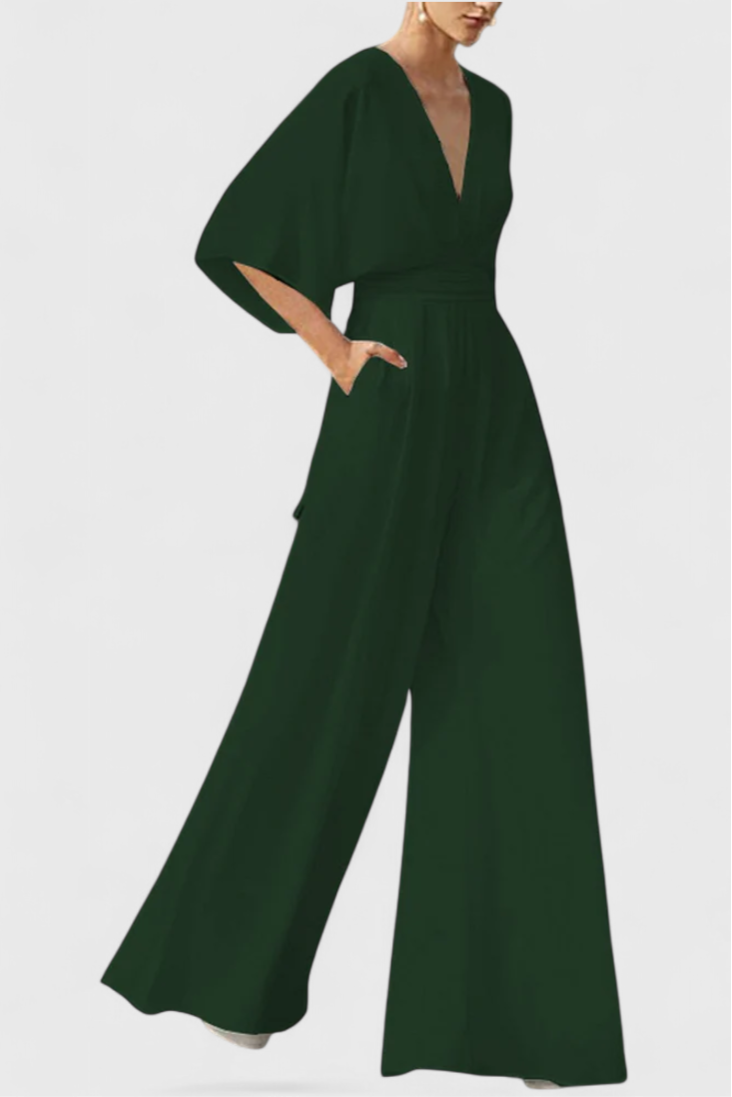 Deep V-Neck Cape Sleeve Wide Leg Jumpsuit 6