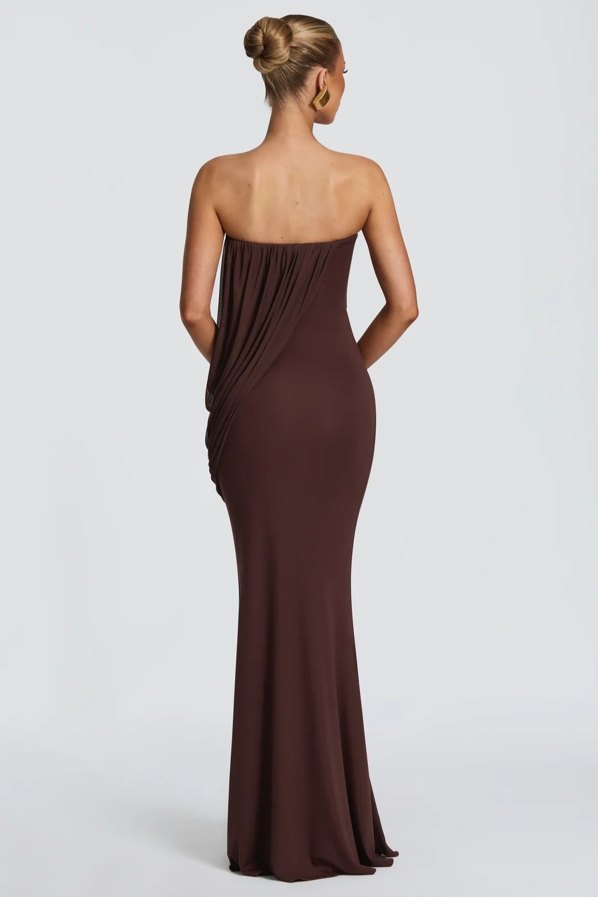 Draped Mesh Tube Irregular Ruche Maxi Slim Bodycon Dress