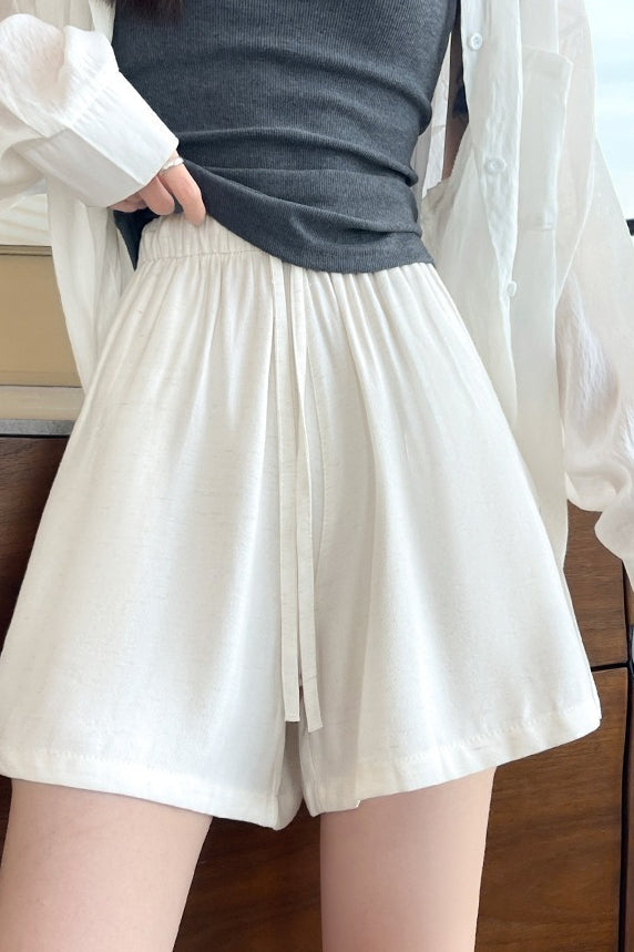 Relaxed Linen Elastic Drawstring Shorts Pants