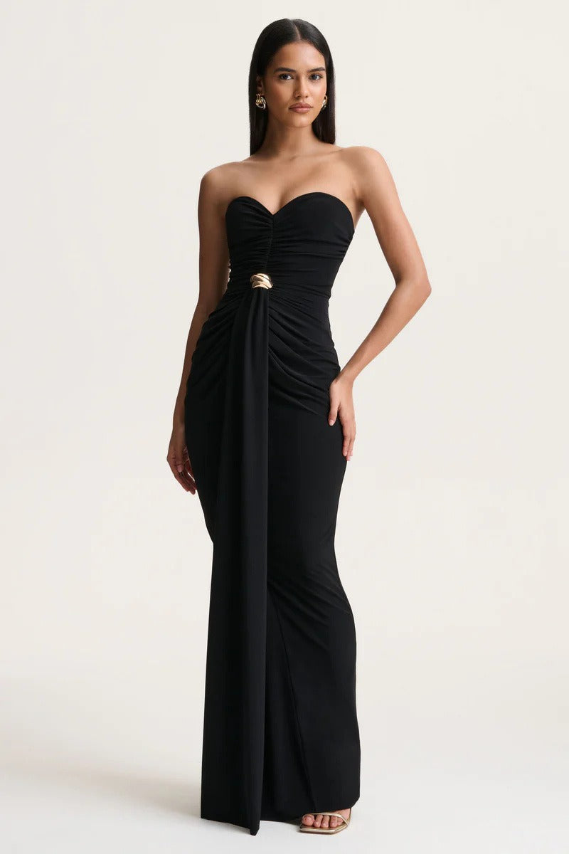 Sexy Sleeveless Ruched Waist Cinched Sash Strapless Party Dress