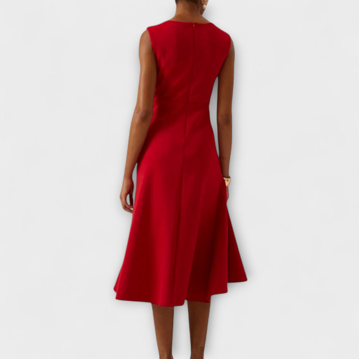 Round Neck Sleeveless Tie Waist Ruffle Flounce Midi Dress