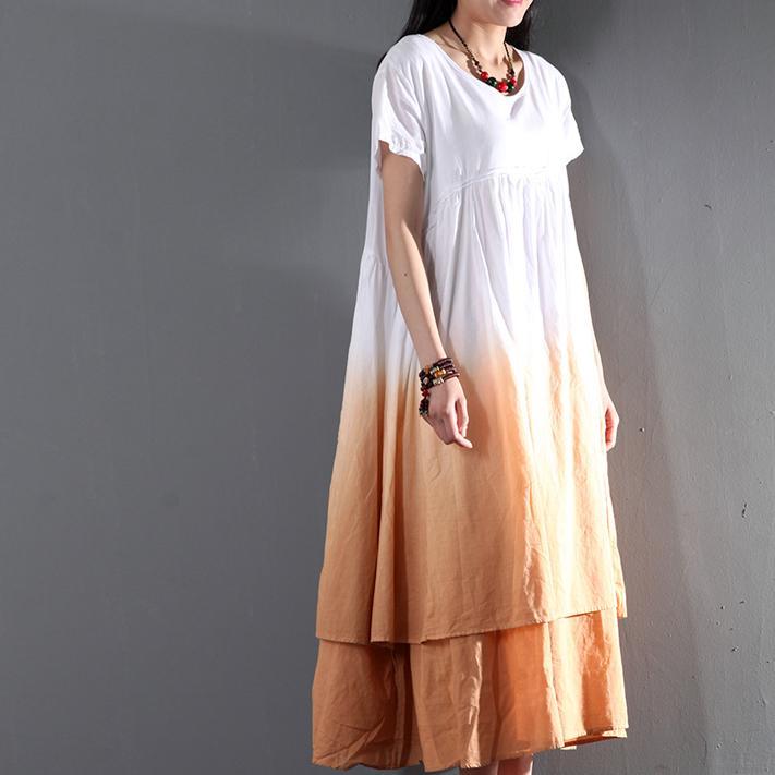 Linen summer dress gradient orange layered linen sundress long maxi dress