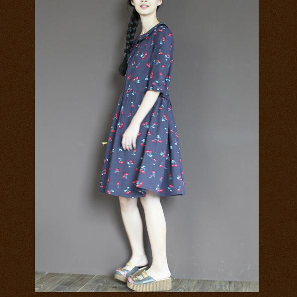 Navy half sleeve cotton sundress short summer dresses