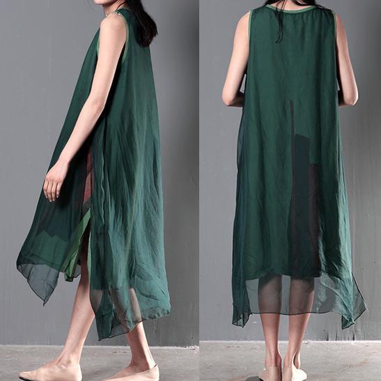 New linen dresses for summer layered silk flown sundresses long casual maxi dresses tea green