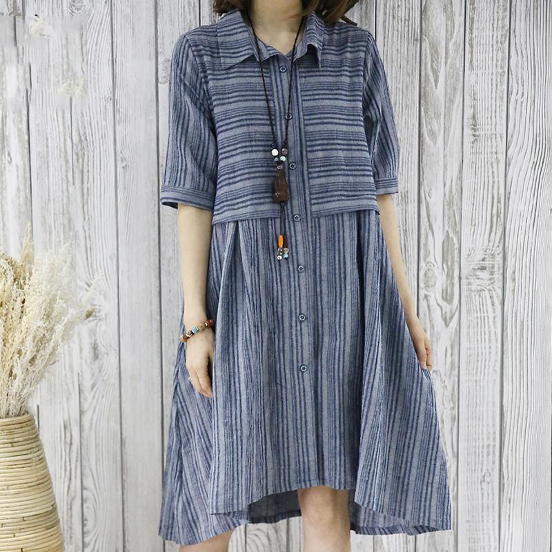 New summer dress half sleeve grid plus size fit flare shirt dress blouse