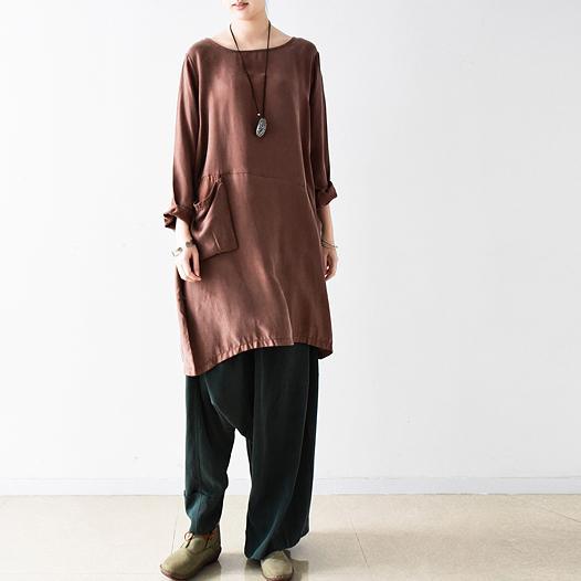 fall chocolate silk shift dress oversize blouse