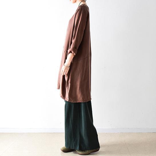 fall chocolate silk shift dress oversize blouse