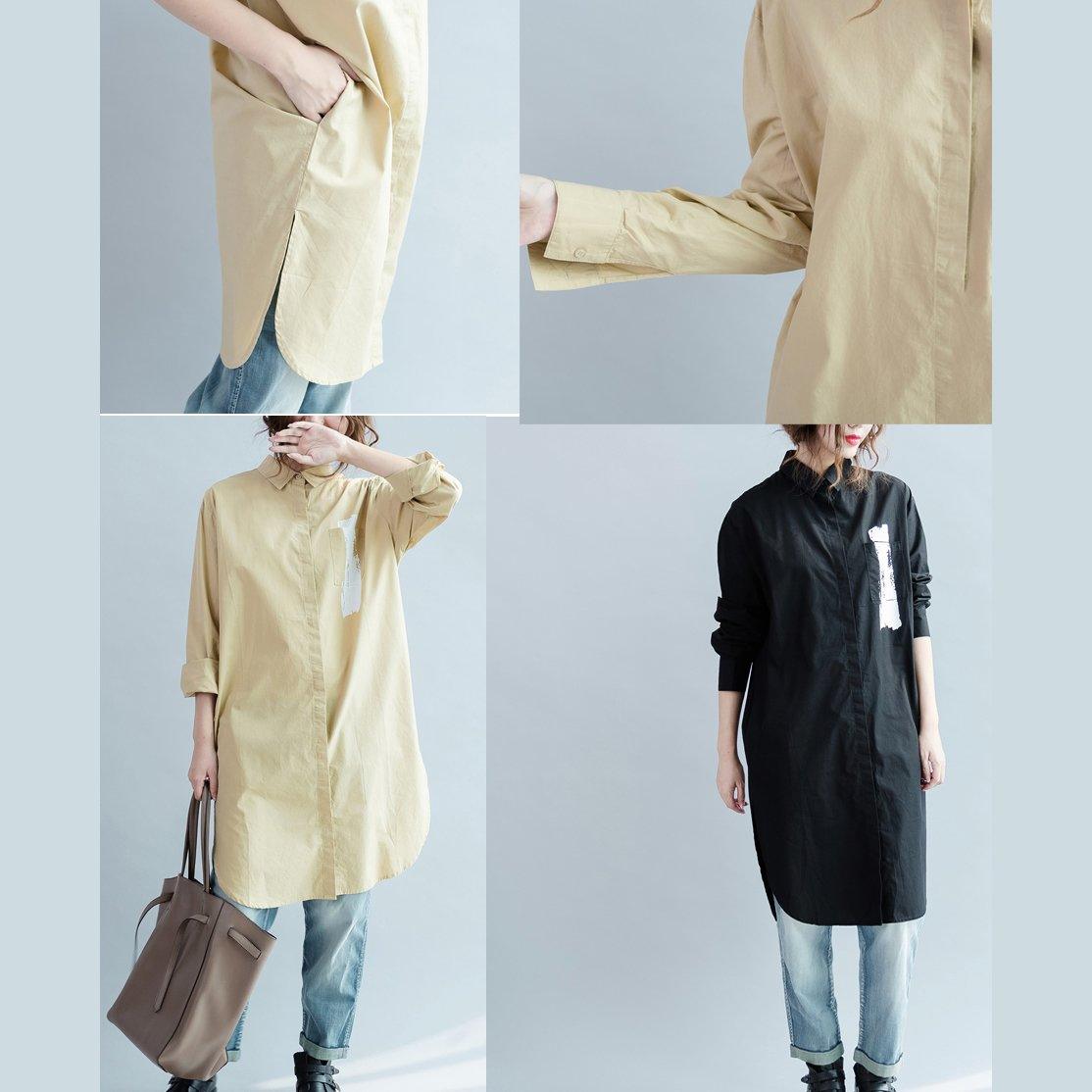 fall khaki cotton dress womens long shirt long sleeve cotton blouse