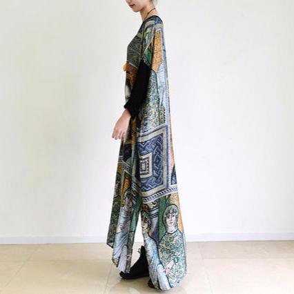 Fall painted floral cotton dresses flowy chiffon maxi dresses