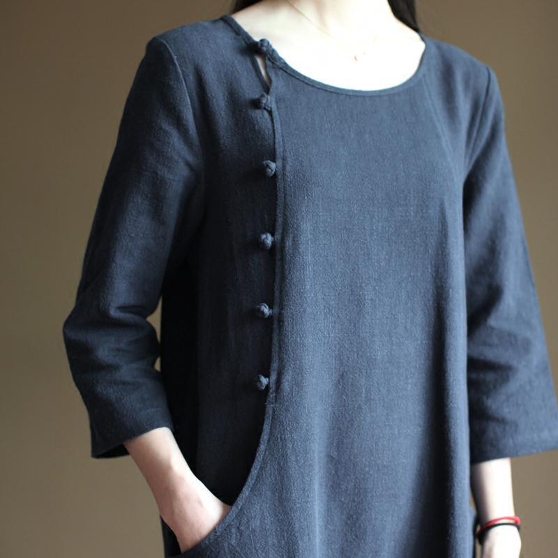 half sleeve navy linen dress summer spring maxi dresses casual style