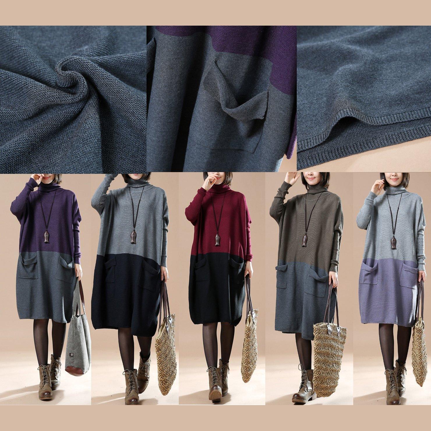 plus size purple sweaters cute turtle neck knit dresses