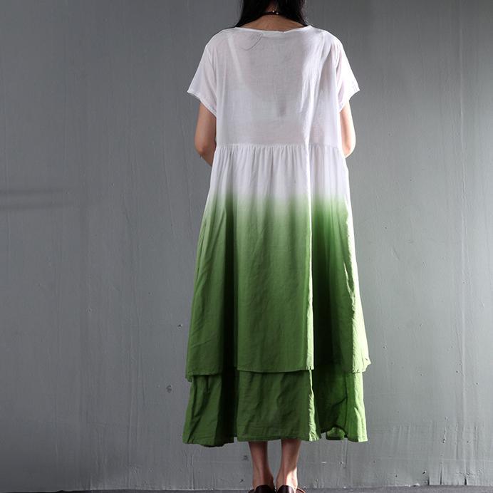 sundress long linen maxi dress gradient green causal summer dress