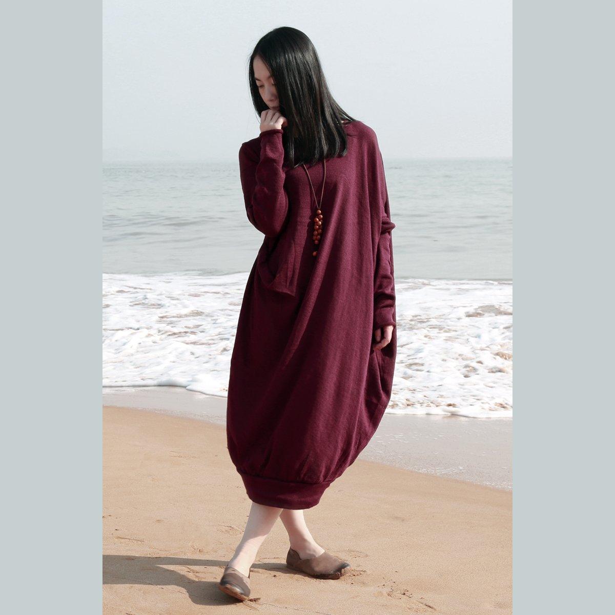 New Fall Gray Sweater Dresses Oversize Asymmetric Knitted Dress