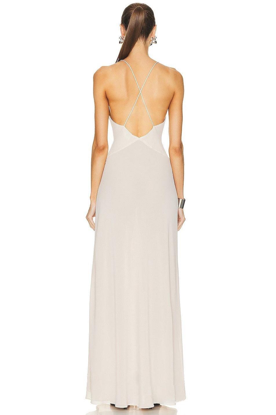 V Neck Panel Open Back Chiffon Maxi Slip Dress
