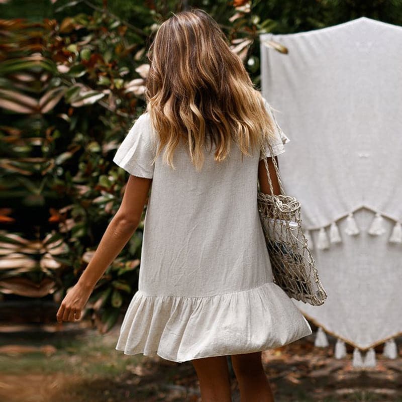 New Women's V Neck Ruffles Mini Short Dress