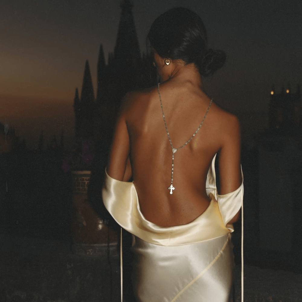 Beige Cowl Neck Plunging Back Satin Slip Maxi Dress