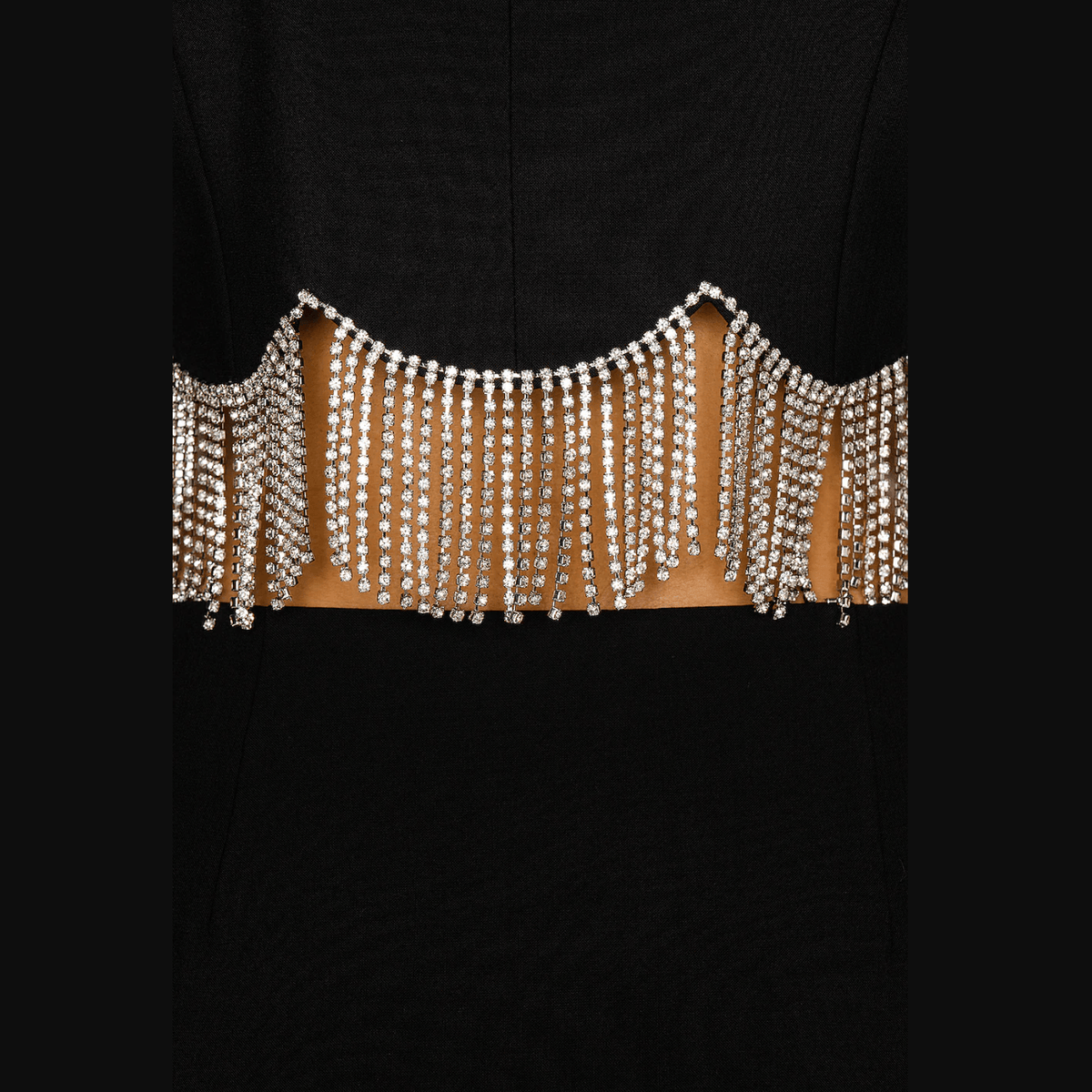 Black Long Sleeve Crystal Fringe Blazer Mini Skirt Two Piece Set