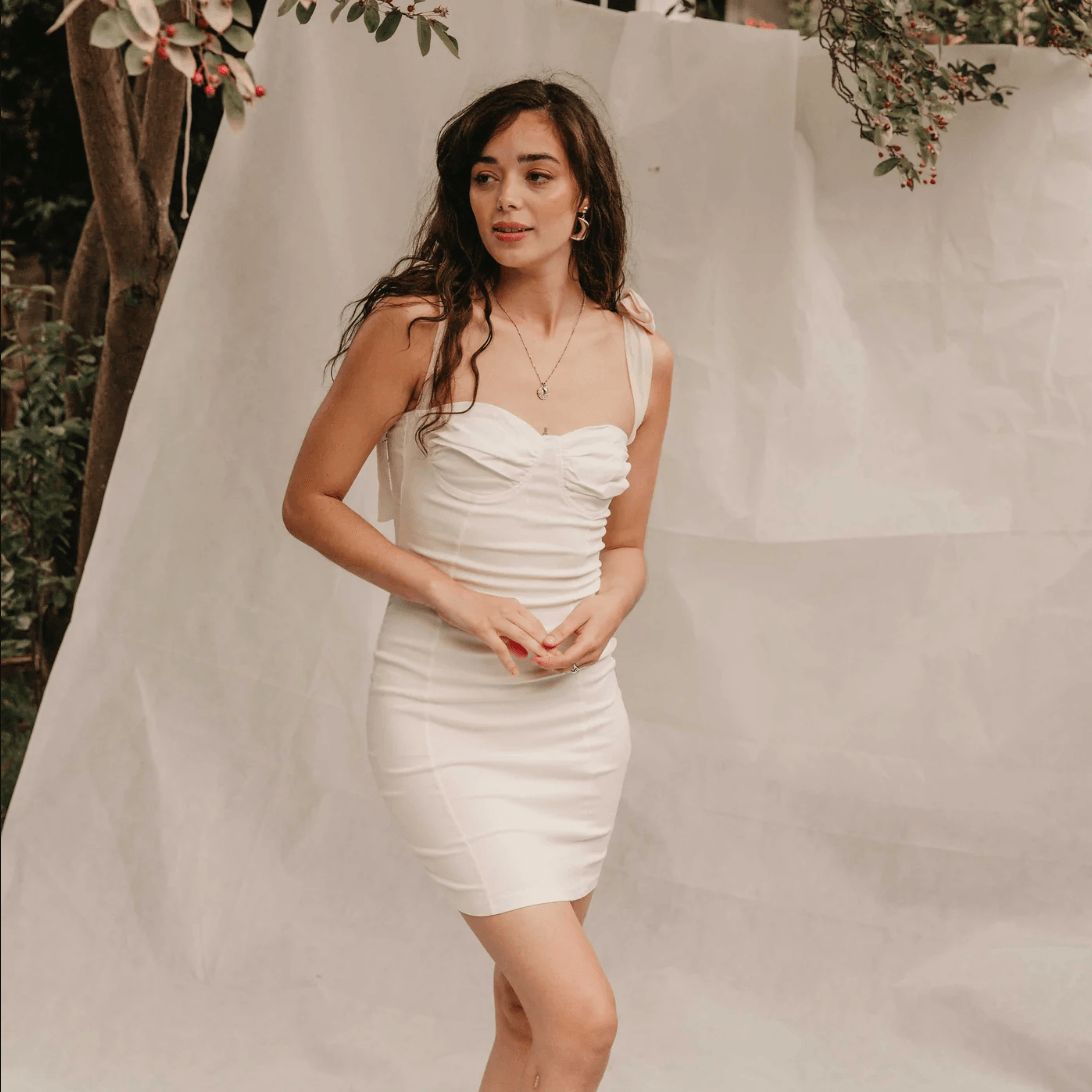 White Tie Strap Sweetheart Corset Ruched Bodycon Mini Dress