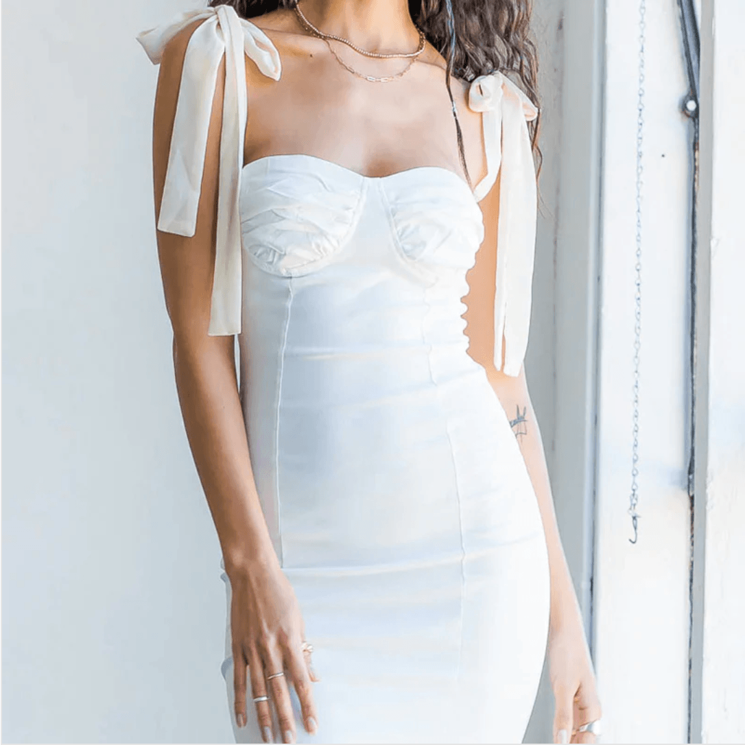 White Tie Strap Sweetheart Corset Ruched Bodycon Mini Dress