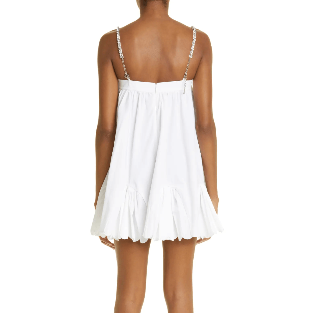 Rhinestone Strap Cup Bodice Scalloped Hem Babydoll Mini Dress