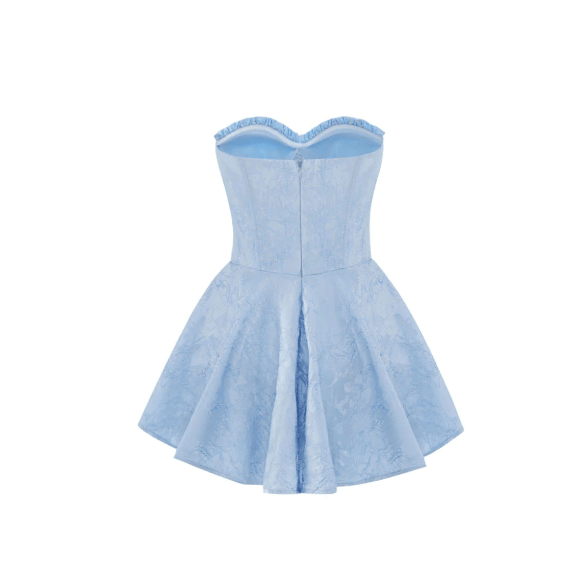 Strapless Ruffle Trim Corset Jacquard Flared Mini Dress