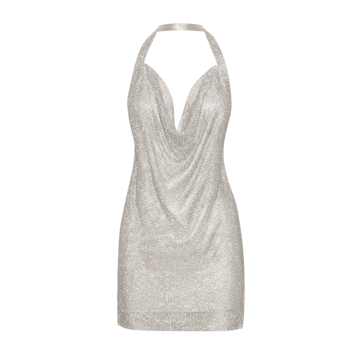 Halter Cowl Neck Rhinestone Chainmail Backless Bodycon Mini Dress 17