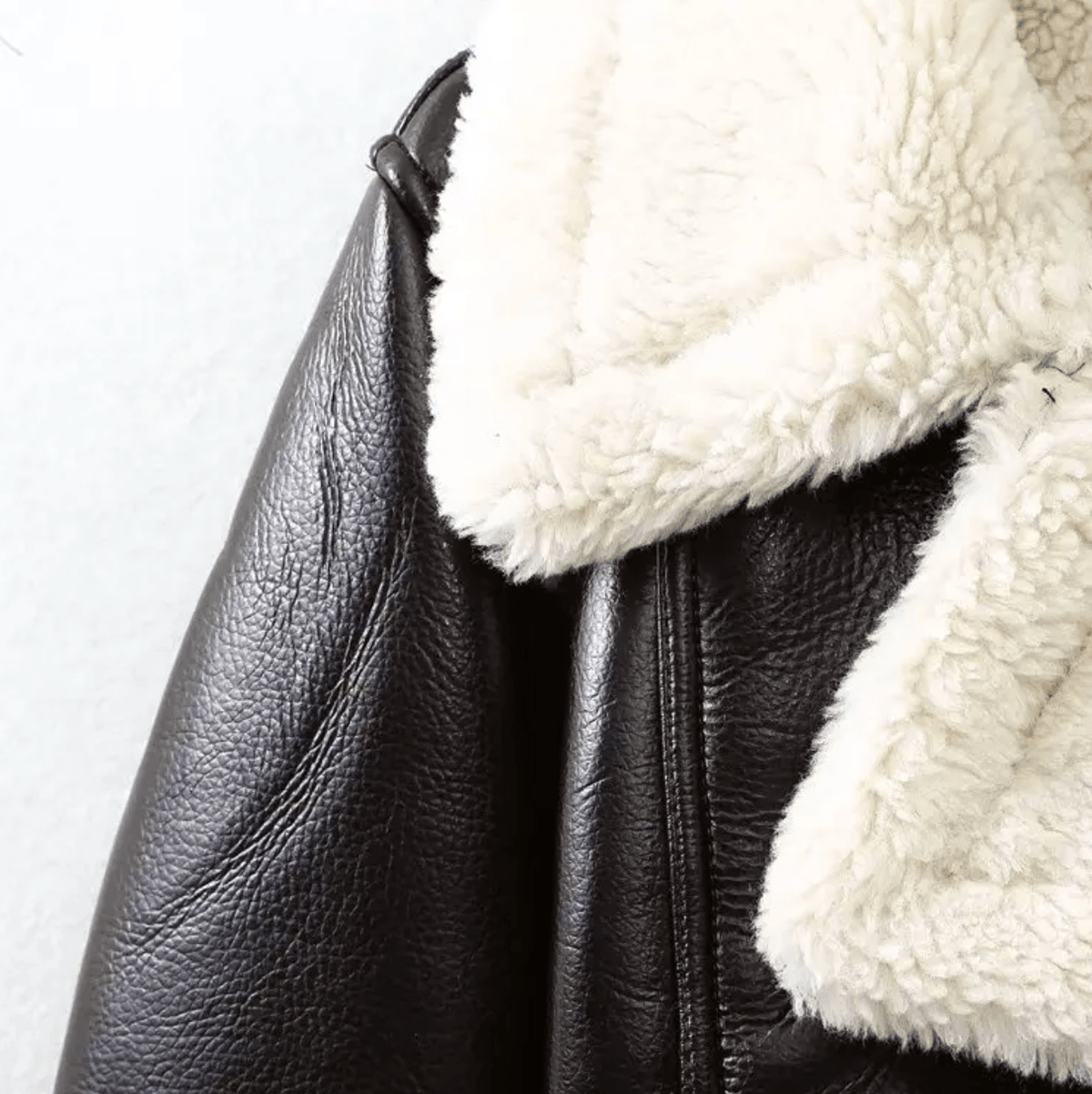 Black Faux Shearling Lapel Zip Cropped Aviator Jacket 7