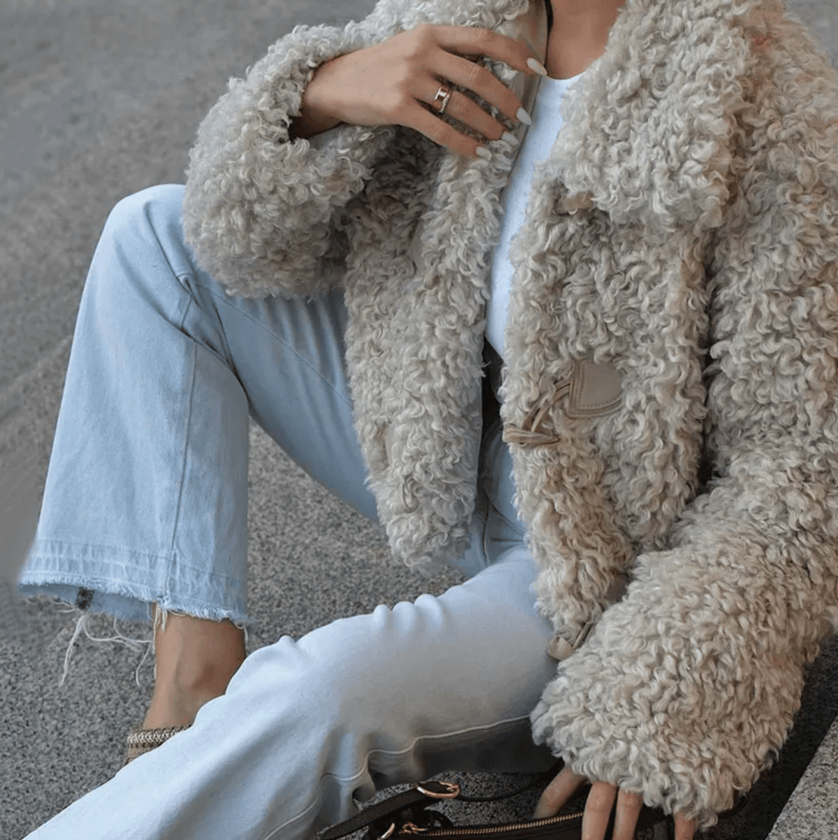 Beige Lapel Collar Fuzzy Faux Fur Plush Cropped Jacket 3