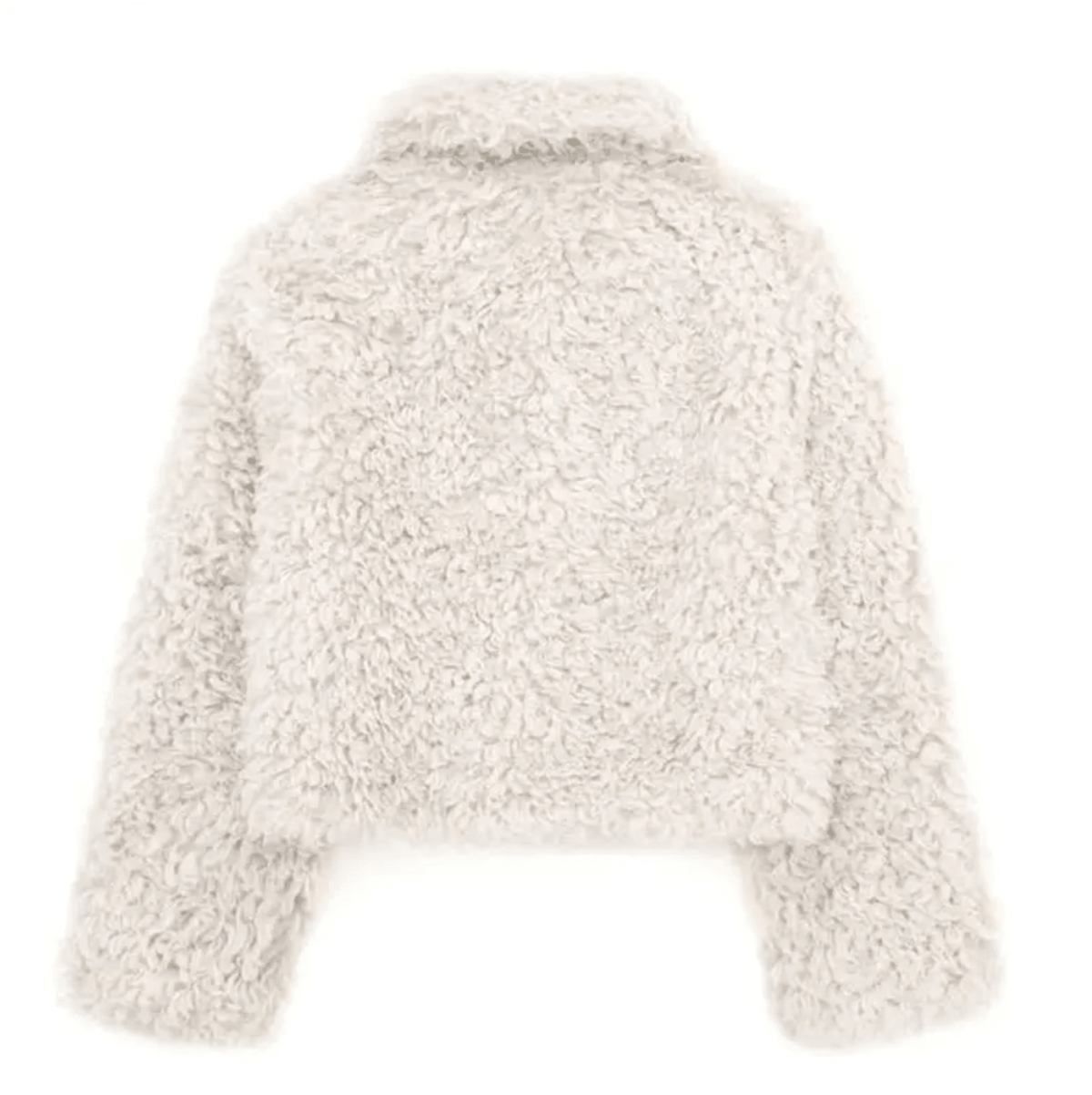 Beige Lapel Collar Fuzzy Faux Fur Plush Cropped Jacket 6
