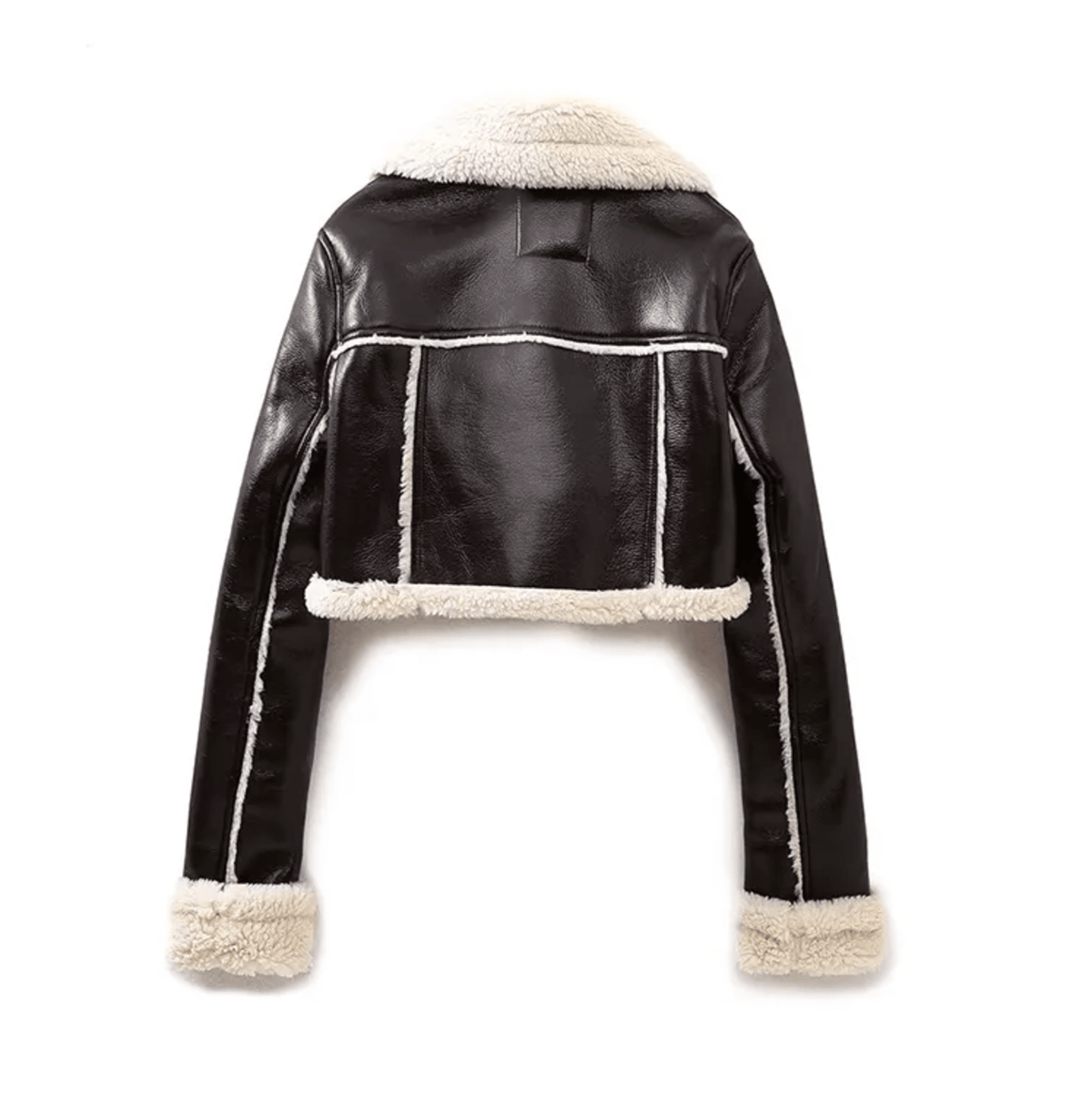 Black Faux Shearling Lapel Zip Cropped Aviator Jacket 6