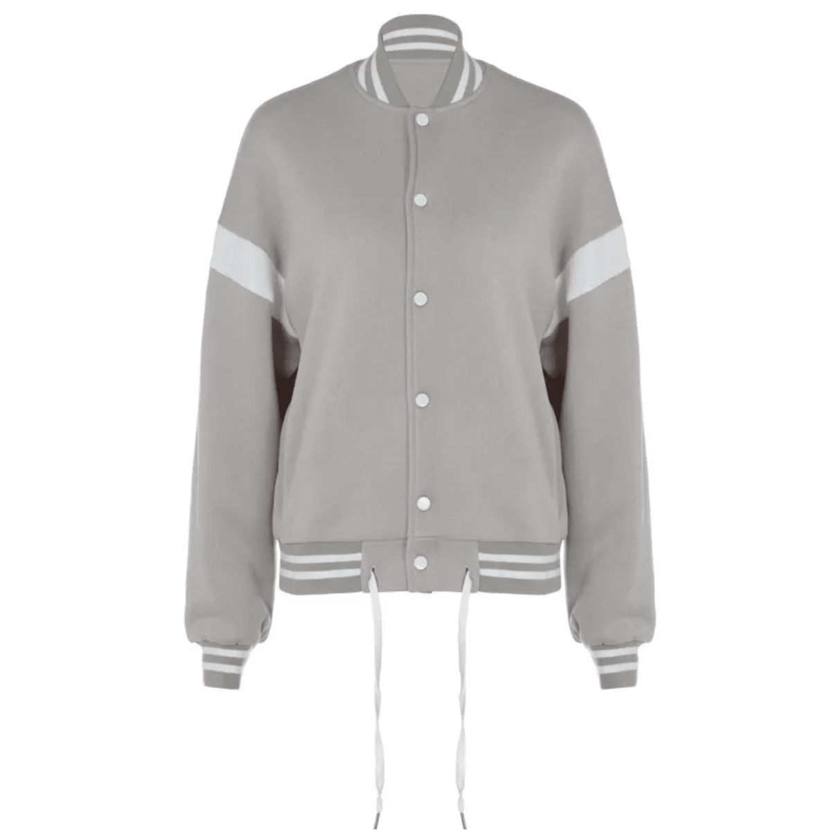 Gray Ribbed Trim Contrast Panel Oversized Varsity Bomber Jacket 8