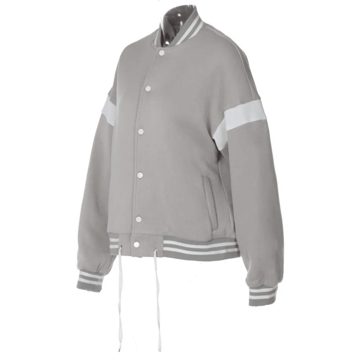 Gray Ribbed Trim Contrast Panel Oversized Varsity Bomber Jacket 9