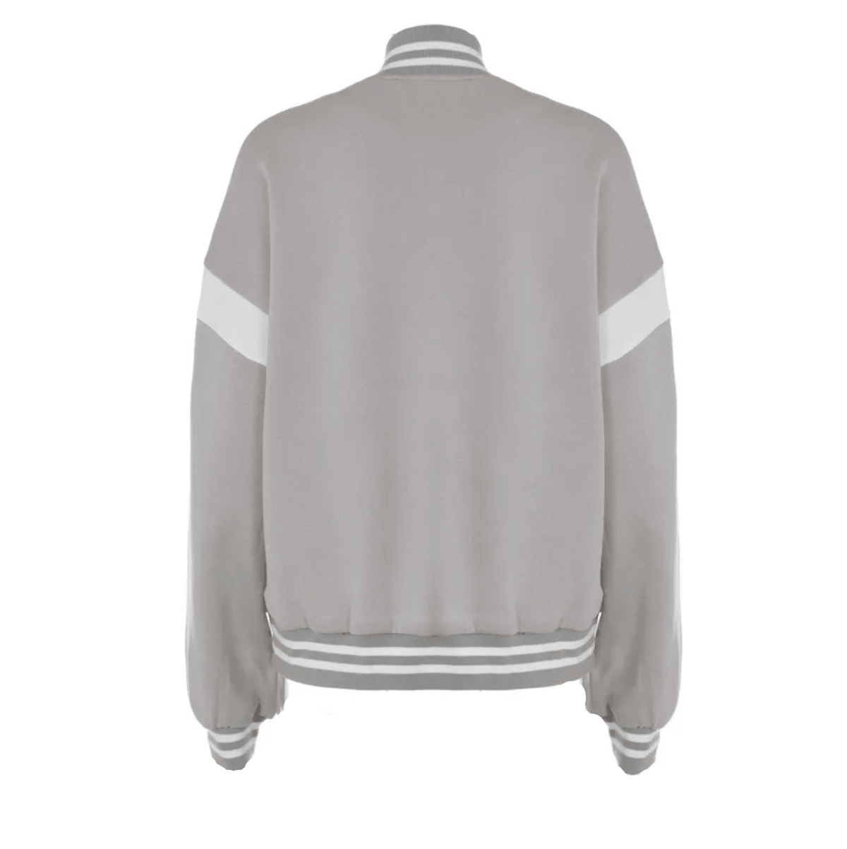 Gray Ribbed Trim Contrast Panel Oversized Varsity Bomber Jacket 10