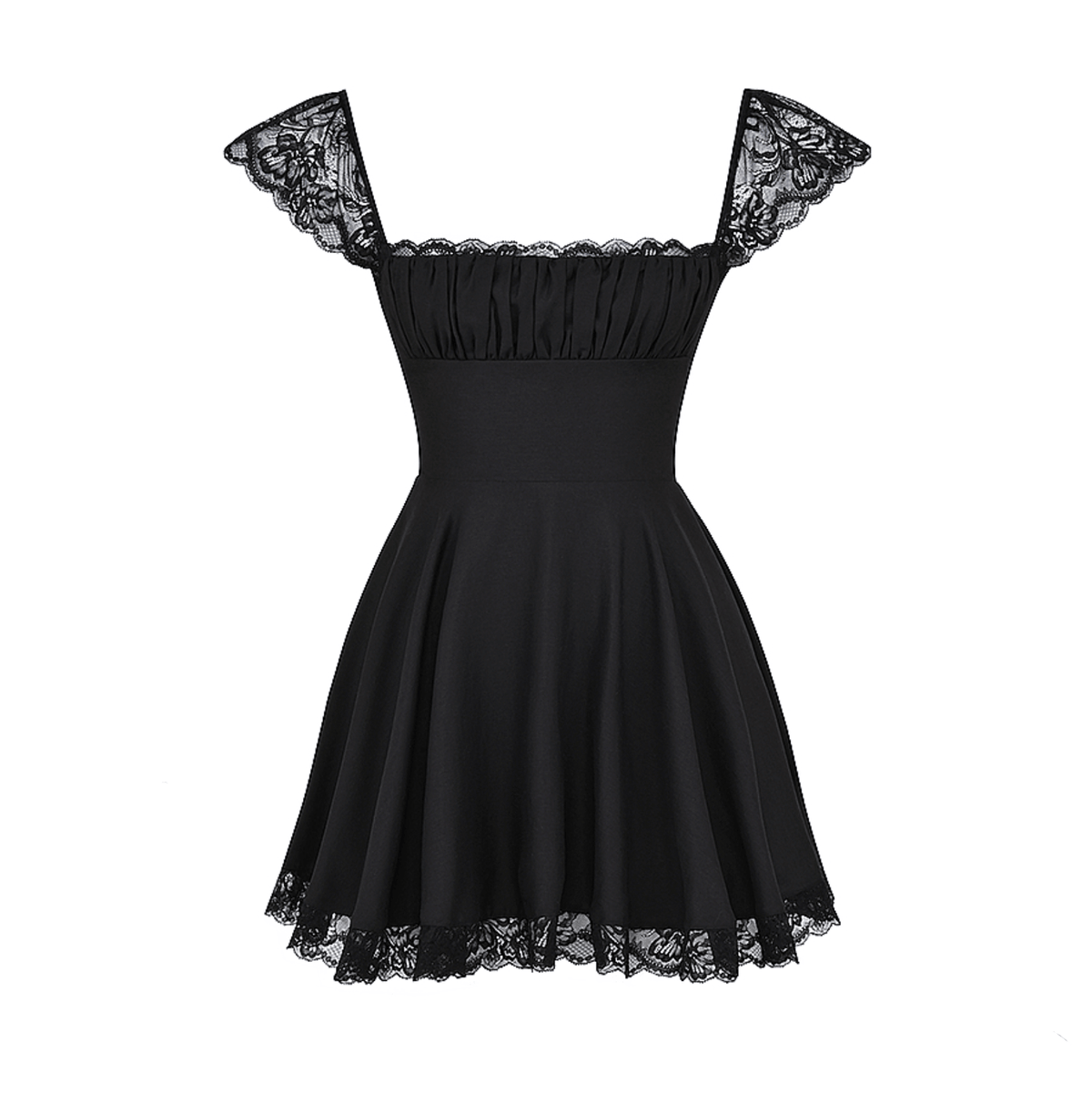 Lace Trim Cap Sleeve Lace-Up Corset Back Flared Mini Dress