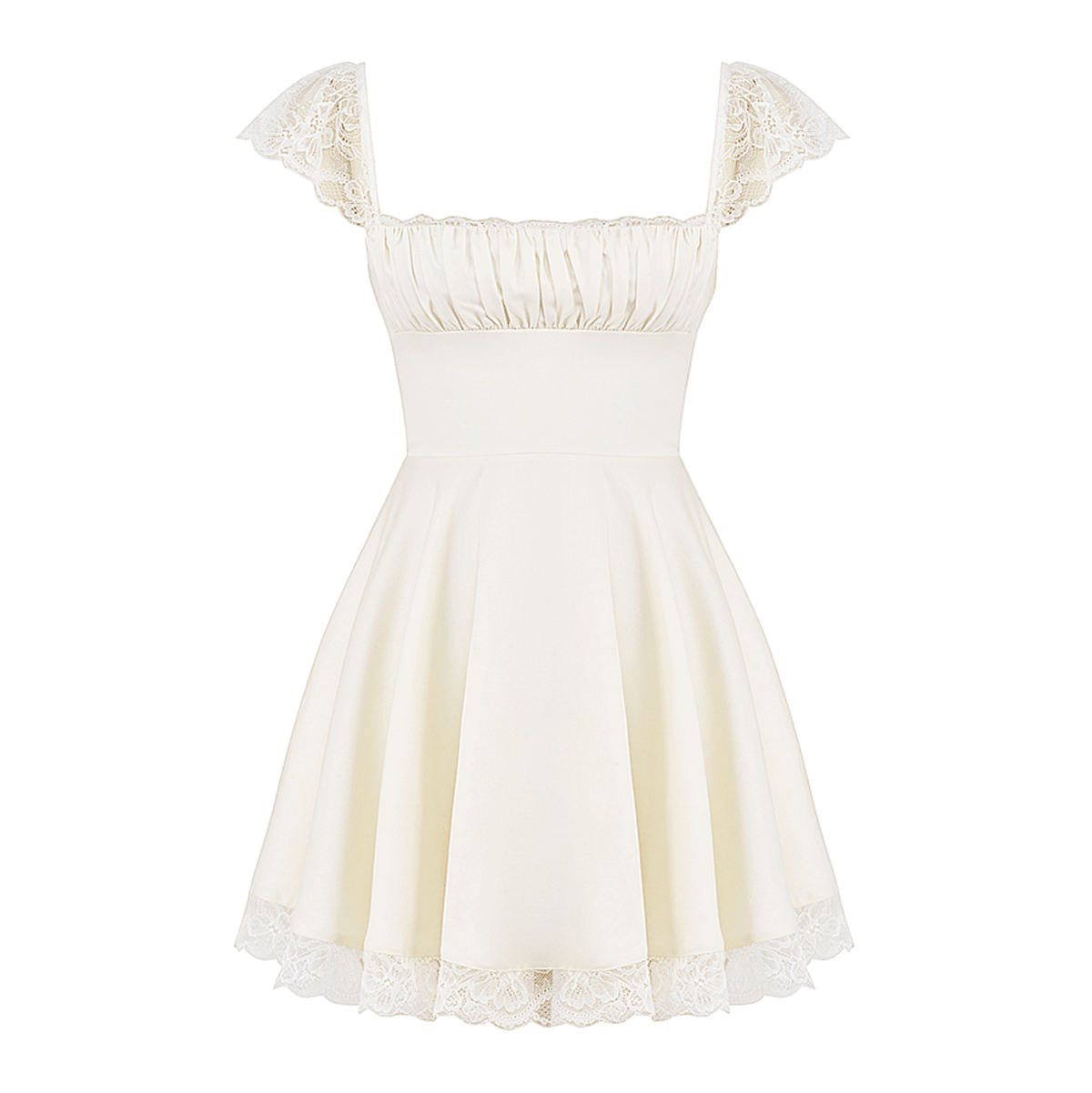 Lace Trim Cap Sleeve Lace-Up Corset Back Flared Mini Dress