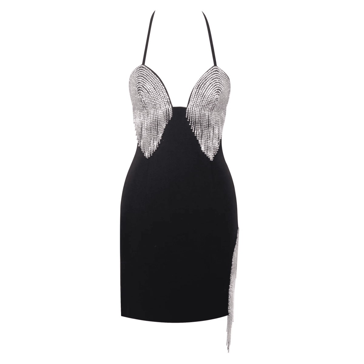 Halter Neck Crystal Fringe Bodycon Mini Dress