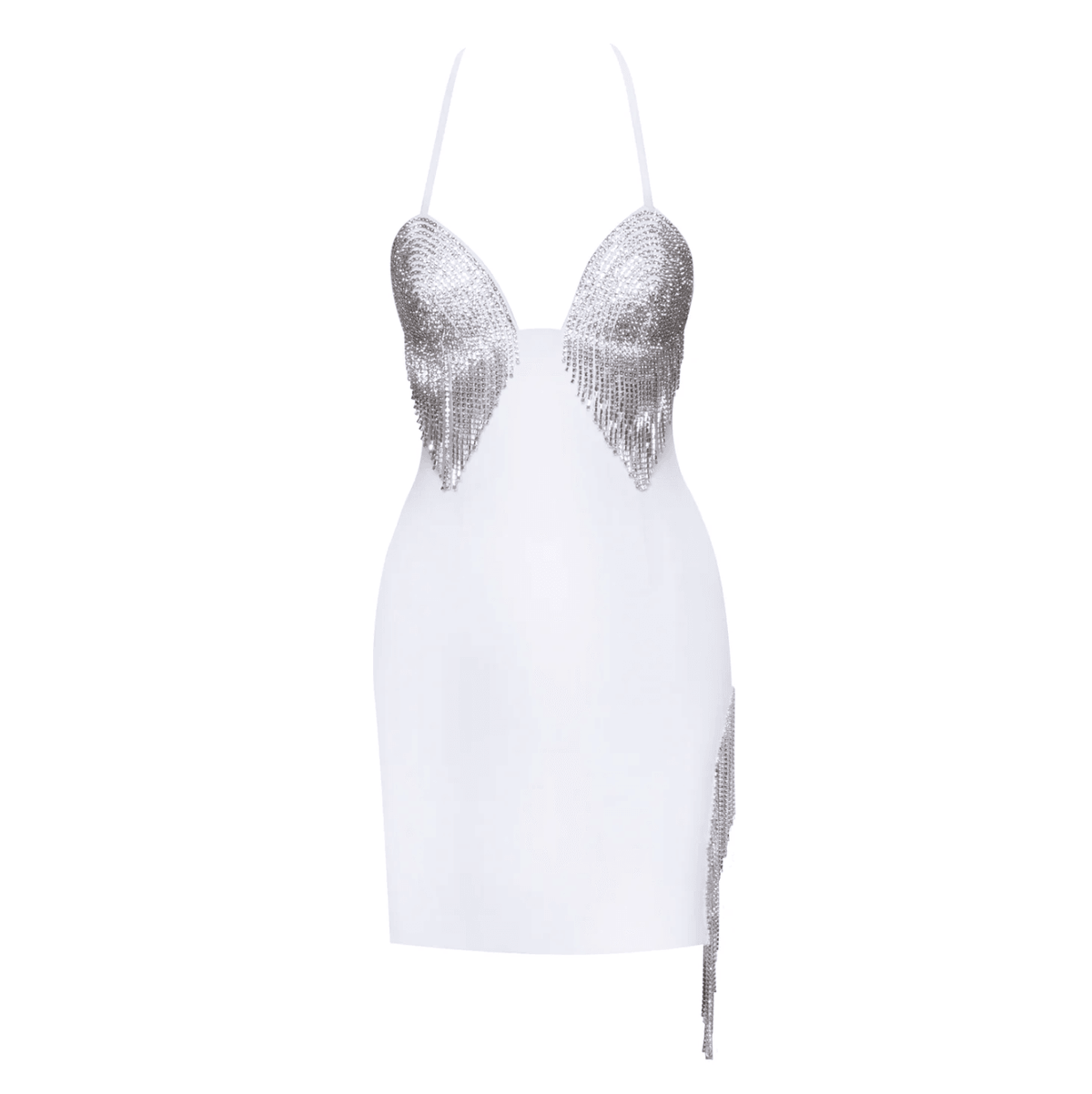 Halter Neck Crystal Fringe Bodycon Mini Dress
